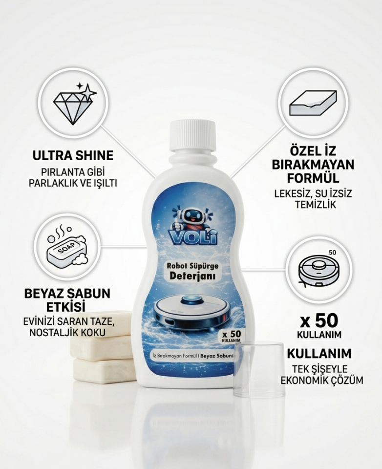 Ultra-Shine Robot Süpürge Deterjanı – Leke Karşıtı I Üstün Beyaz Sabun Etkisi (500 ml • 50 Kullanım)