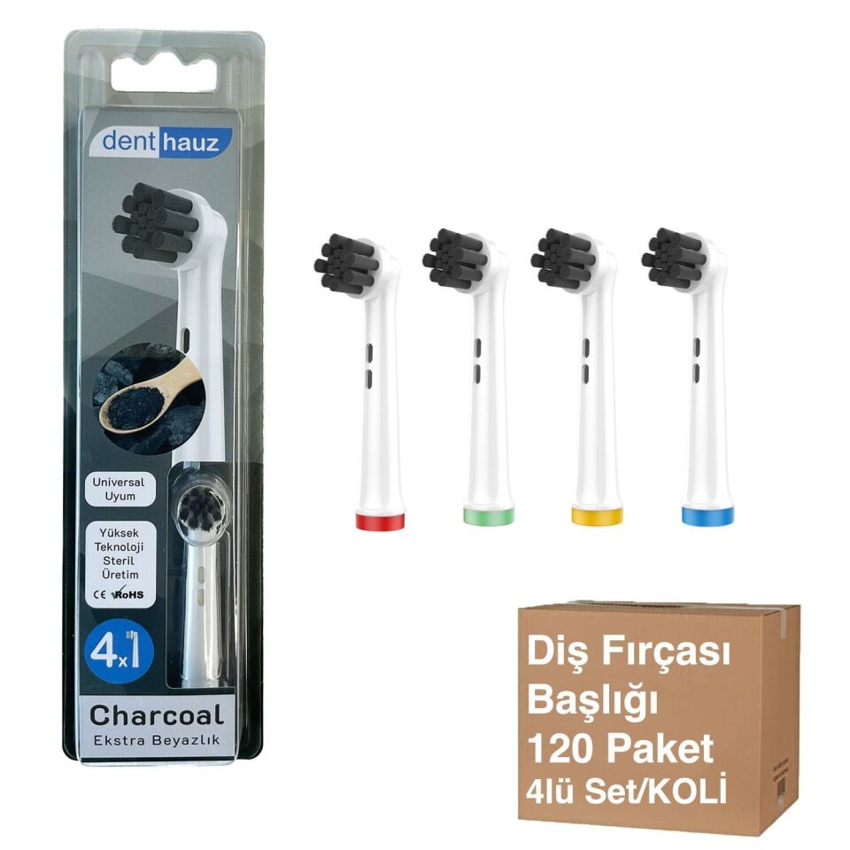 Charcoal Yedek Diş Fırçası Başlığı 4 Adet - Avantajlı Toptan Fiyat  Koli - 120 Adet