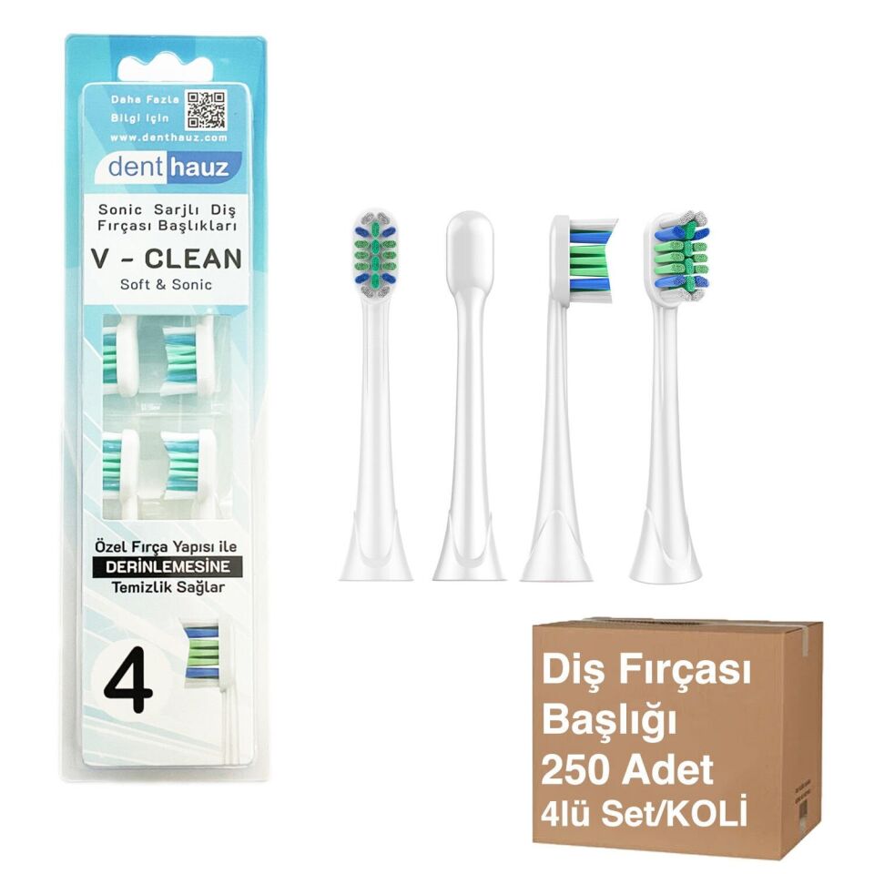 V Clean Yedek Sonic Diş Fırçası Başlığı 4 Adet - Avantajlı Toptan Fiyat  Koli - 250 Adet